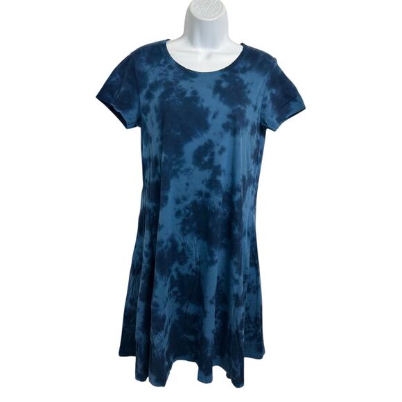 Style & Co. Blue Tie Dye Shirt A-Line Dress Size PM Medium Petite Short Sleeve - Picture 3 of 7